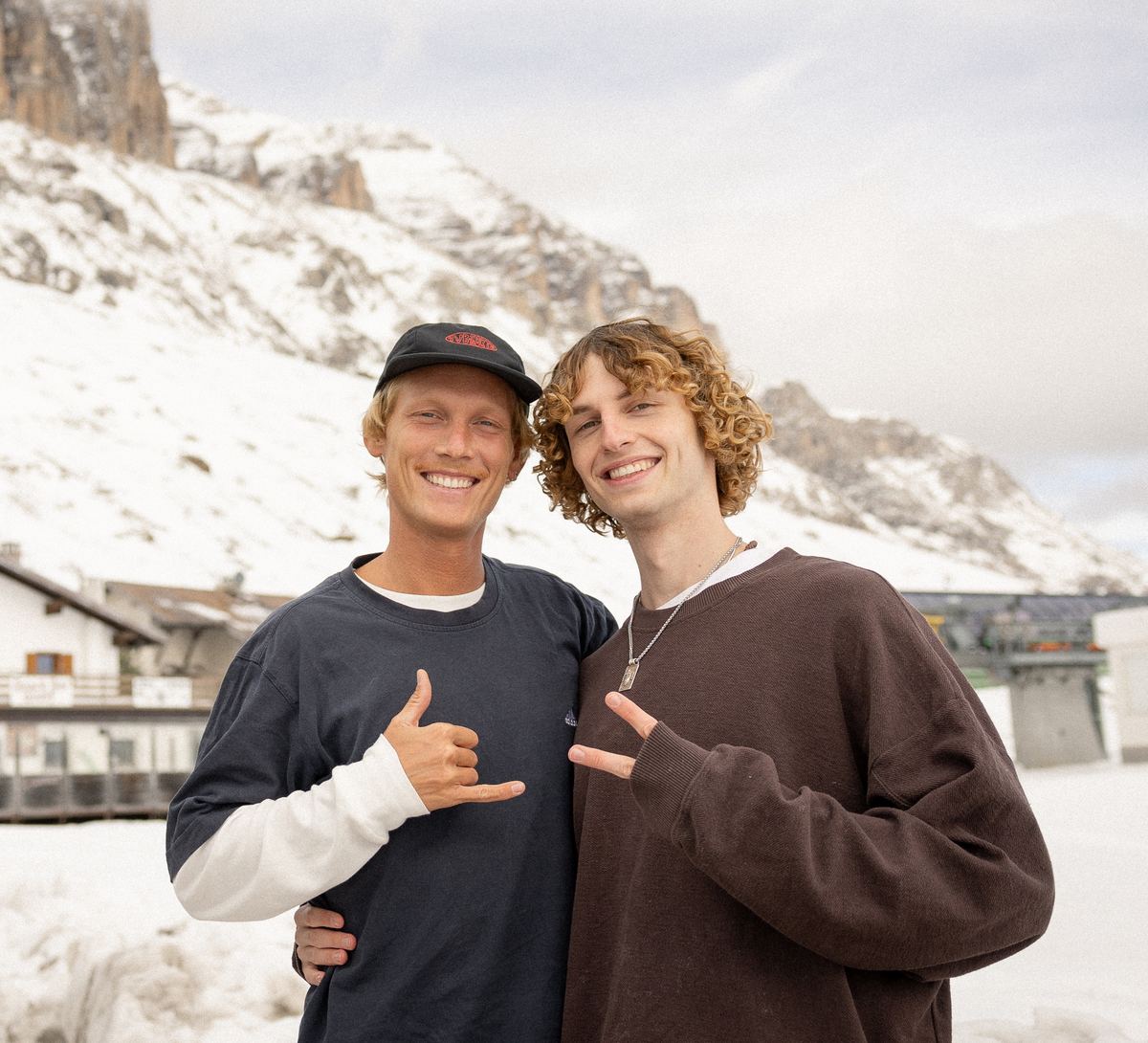 Two of the ctrl founders laughing in the snowy mountains