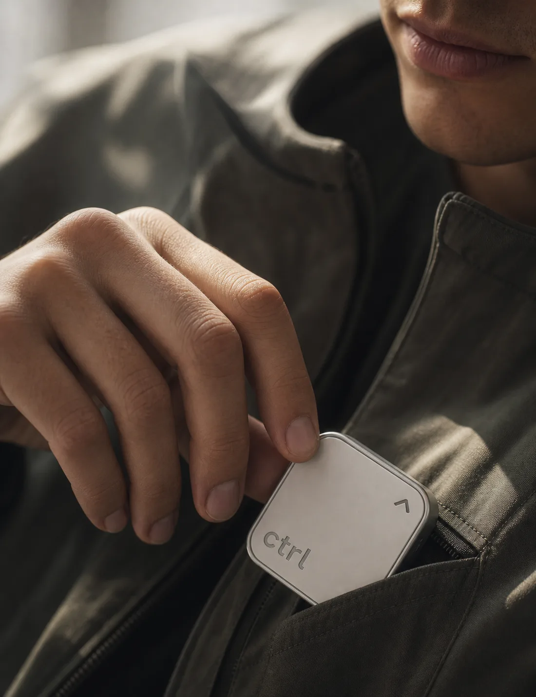 A man slips the ctrl key into his jacket pocket